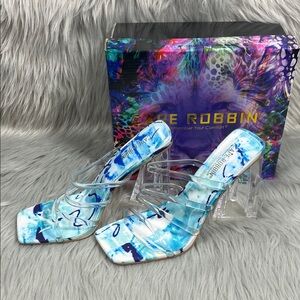 NWB Cape Robbin Blue Tie-Dye Clear Blocky Heels